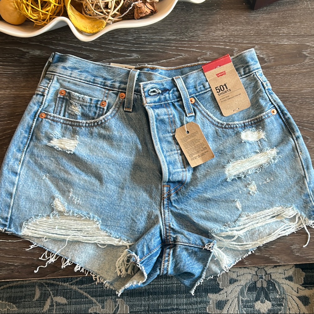 Levi's Blue Distressed Jean Shorts High-Waisted